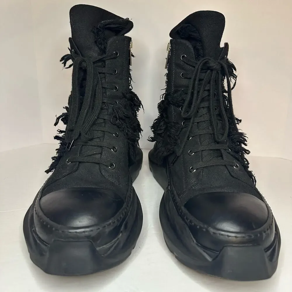 Rick Owens DRKSHDW Gethsemane High-Top Sneakers EU 45 Distressed Abstract Denim